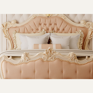 Cama de Madera de Caoba Tapizada Personalizada de Estilo Francés Europeo Clásico de Lujo, Muebles para Dormitorio - Product Image 3