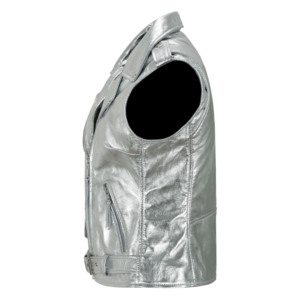 Custom Women <b>Silver</b> Foil Real Leather Biker Vest Slim Fit Brando Style Napa Leather <b>Waistcoat</b> Bulk Wholesale OEM/ODM Manufacture - Product Image 2