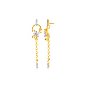Boucles d'oreilles pendantes élégantes en forme de fleur, plaquées or jaune 14 carats avec diamants synthétiques cultivés en laboratoire, style tendance pour femmes, à porter en soirée - Product Image 2