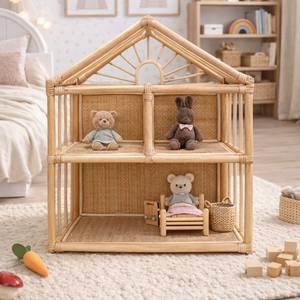 Maison de poupée en rotin en gros, grande structure de jeu multi-niveaux, maison de jeu créative pour l'éveil interactif des enfants - Product Image 2