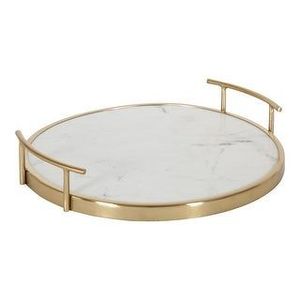 <b>Black</b> Luxury Iron Round Marble Decorative Tray with Gold Plated <b>Frame</b> and Handles Minimalist Modern Design for Home Decor - Product Image 3