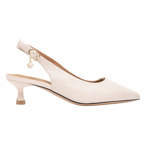 Escarpins slingback Ann'S beiges en cuir véritable pour femme, à bout pointu, talon chaton élégant, chaussures habillées confortables pour le bureau - Product Image 2