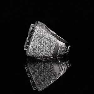 925 Sterling <b>Silver</b> Moissanite Diamond <b>Ring</b> VVS Round Brilliant Cut Hip Hop Luxury Iced Out Bling <b>Mens</b> Statement <b>Ring</b> - Product Image 2