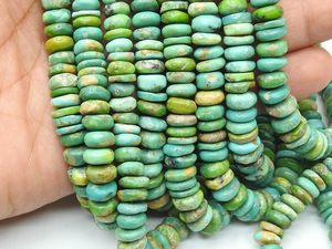 Natural Green Turquoise Polished Coin Wheel Shape Beads Smooth Arizona Turquoise Button Tire <b>Spacer</b> 8 Inch 7-9MM Certified - Product Image 2