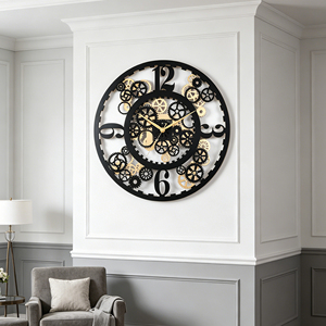 MDF wall <b>clock</b> 60cm 3D oversized gear shape skeleton timepiece with metallic finish for luxury home office décor - Product Image 2