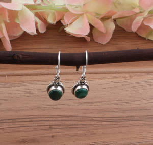 Boucles d'oreilles pendantes en malachite verte naturelle, perles rondes en argent sterling 925, bijoux en pierres précieuses authentiques pour femmes, luxe pour les fêtes - Product Image 5