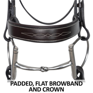 Bridon à mors avec tête anatomique et muserolle de saut rembourrée en cuir souple pour chevaux - Product Image 2