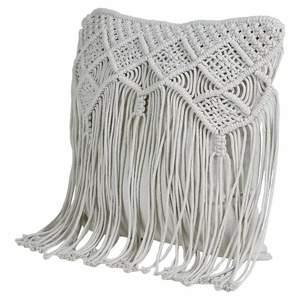 Boho Cotton Macrame Handcrafted Cushion Pillow <b>Cover</b> Square Geometric Pattern Throw <b>Cover</b> <b>for</b> Couch Bed Hotel Décor 16 x 16 inch - Product Image 4