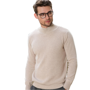 <b>Men's</b> Beige <b>Turtleneck</b> Knitted Pullover Regular Fit Casual Winter <b>Sweater</b> 100% Wool Solid Color Long Sleeve Anti-Pilling - Product Image 1