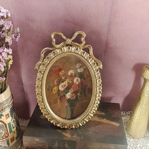 Elegant Decorative <b>Gold</b> Oval Photo <b>Frame</b> Picture Display <b>Frame</b> for Tabletop and Wall Hanging Stylish Home Hotel Restaurant Decor - Product Image 2