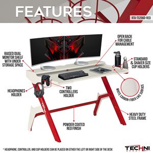 Poste de travail ergonomique rouge pour ordinateur de jeu Techni Sport avec porte-gobelet et crochet pour casque d'écoute - Product Image 3