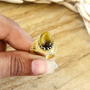 High Demand Boho Floral Gemstone <b>Ring</b> Tribal Brass <b>Rings</b> Women 18k Gold Plated Vintage Floral <b>Tiger</b> <b>Eye</b> <b>Ring</b> Wholesale/OEM/ODM - Product Image 3