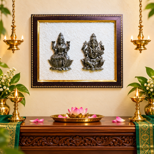 Conjunto de Figuras Religiosas Rectangulares Enmarcadas, Decoración Metálica Tallada para el Hogar, Ganesha Lakshmi India SOULWISE - Product Image 5