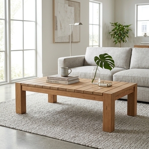 Modern Low Solid Wood Coffee Table Elegant Slatted Plank Top Wooden Accent Table For <b>Rustic</b> Living Room Setup Art Design Set Art - Product Image 2