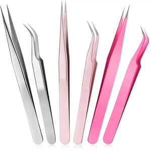 6 Pinzas de Precisión Antiestáticas de Acero Inoxidable Reutilizables de Alta Calidad para Extensión de Pestañas, Rectas y Curvas - Product Image 1