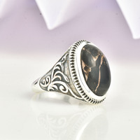 Bagues en argent sterling 925 de qualité supérieure, faites à la main, avec pierres précieuses turquoise noire et sertissage clos, bijoux vintage tendance, vente en gros