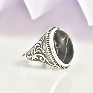 Anillos de Cobre Hechos a Mano de la Mejor Calidad con Turquesa Negra, Anillo de Plata de Ley 925, Joyería de Moda Hecha a Mano, Precio al por Mayor - Product Image 2