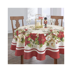 Home Dining Classic Style Christmas Poinsettia Holiday <b>Table</b> <b>Cloth</b> Festive Dining Decor Custom Size Custom Weight Indian OEM ODM - Product Image 1