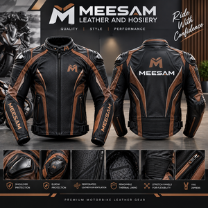 Chaqueta de Motociclismo de Cuero Negra y Marrón, Transpirable, Perforada, con Protección - Product Image 1