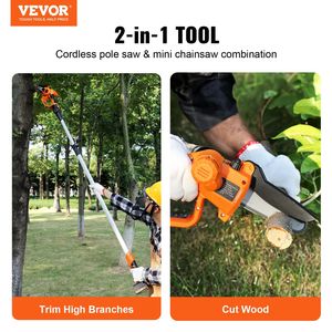20V 2Ah Battery 2-in-1 Cordless Pole <b>Saw</b> Mini Chainsaw 5\" Cutting Capacity with 8 ft Reach for Branch Trimming - Product Image 2