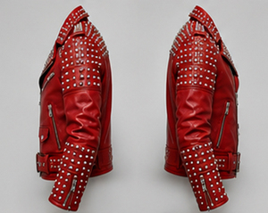 Blouson de motard en cuir rouge MAKTRA pour homme, style gothique punk, respirant et à séchage rapide, cadeau de mode rock pour l'automne - Product Image 3