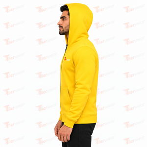 Men's <b>Yellow</b> Hooded Zip-Up Sweatshirt Regular Fit Cotton French Terry Casual Autumn Wear Men Full Zipper <b>Hoodies</b> - Product Image 3