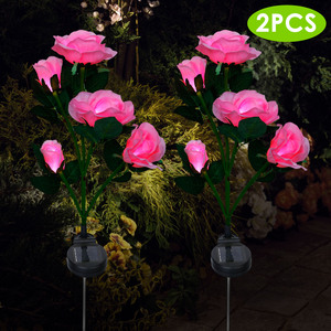 2 pezzi a energia solare rosa fiore LED lampada decorativa 3 colori opzione resistente all'acqua percorso luci di palo per giardino Patio cortile - Product Image 1