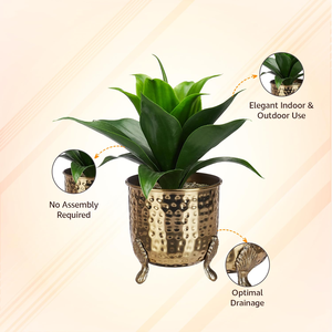 Elegante Maceta de Metal Dorado Martillado con Acabado Texturizado, Contenedor Decorativo para Plantas de Interior y Exterior, Balcón - Product Image 5