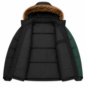 Veste d'hiver pour homme OEM, imperméable, en tissu ripstop, avec rembourrage, patch personnalisé, capuche en fausse fourrure amovible - Product Image 5