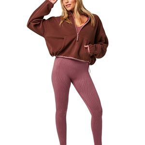 Trendy Polar Fleece Women's Quarter Zip Stand Collar <b>Jumper</b> Custom Applique Logo Heavyweight Hoodies Winter Warm Fleece <b>Pullover</b> - Product Image 4