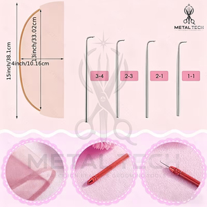Kit de fabrication de perruques Lace Front avec aiguilles de ventilation en aluminium rouge et micro-aiguilles en acier de 4 tailles (1-1 à 3-4) pour tissage de cheveux - Product Image 2