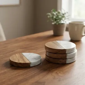 Elegantes Posavasos Redondos de Mármol, Juego de Posavasos de Piedra Natural, Duraderos, Resistentes al Agua y al Calor, para Tazas de Café, Vasos, Hogar - Product Image 4