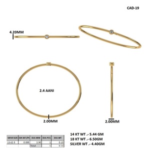14K <b>Gold</b> Plated Diamond <b>Bangle</b> Open Bracelet Round Brilliant Cut Bezel <b>Set</b> Slim Jewelry Gift - Product Image 5