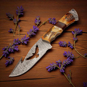 Cuchillo de Caza de Acero de Damasco de Calidad Premium con Mango de Cuerno de Ciervo, Cómodo, de Espiga Completa, Soporte para Personalización OEM - Product Image 2