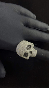 Anillo de cóctel con diseño de esqueleto, plata 925, oro de 18K, moissanita con engaste pavé, estilo punk, joyería unisex para fiesta - Product Image 2