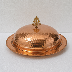 Plateau de service en cuivre pur martelé fait main avec couvercle en dôme, cloche de luxe pour aliments, idéal pour les buffets d'hôtel, la restauration, les restaurants OEM - Product Image 2