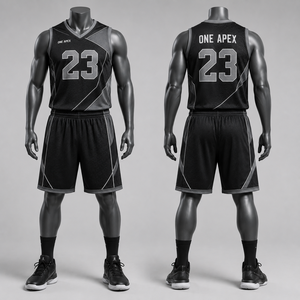 Ensemble Maillot et Short de Basketball Géométrique Noir et Gris Personnalisé pour Hommes – Respirant, Séchage Rapide, Tenue de Sport d'Équipe – Vente en Gros OEM ODM - Product Image 2