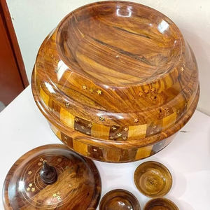 Bol à fondue en bois fait main avec doublure en acier inoxydable, écologique, résistant à la chaleur, pour servir la soupe, finition naturelle, base en bois - Product Image 1