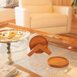 Handcrafted Teak Wood Coaster Set Triangular Holder Natural Design <b>Kitchen</b> <b>Accessory</b> Dining Table Drink Protection Water Resist - Product Image 2