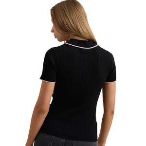 <b>Women</b>’s Ribbed Knit <b>Henley</b> <b>Top</b> Short Sleeve Button Polo Collar Slim Fit Casual Elegant Summer Sweater Blouse - Product Image 4