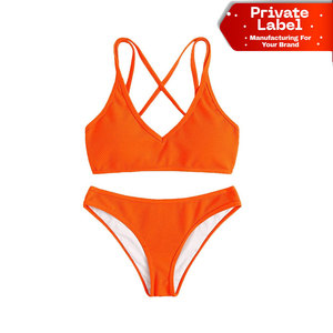 Conjunto de bikini acanalado sin costuras para mujer al por mayor, traje de baño de dos piezas de alta elasticidad, bikini acanalado para mujer con cuello en V, personalizado OEM al por mayor - Product Image 1