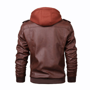 Veste à capuche en cuir noir pour homme, manches longues, coupe-vent, style automne - Product Image 5
