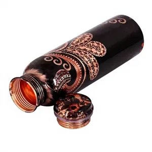 Botella de Agua de Cobre con Estampado Paisley Negro, Botella Ayurvédica de Cobre Puro, Botella de Cobre Hecha a Mano, Elegante Botella Étnica de Diseño - Product Image 1