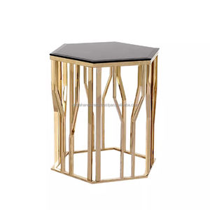 Table basse de conception européenne à base en cage dorée avec finition brillante attrayante Design intelligent pour le salon et l'extérieur - Product Image 3