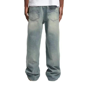 Jeans droits pour hommes en denim élégant, style streetwear, blanc, coupe ajustée, délavé, vente en gros - Product Image 1