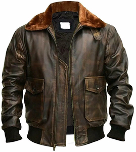 Chaqueta de Cuero Genuino Vintage para Hombre con Cuello de Piel, Abrigo Grueso de Invierno para Motociclista - Product Image 5