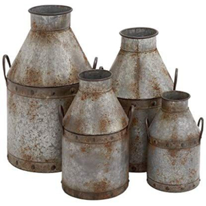 Lata de leche antigua de metal galvanizado con forma artesanal, ideal para cocinas tradicionales, hogares, jardines y uso en casas de campo. - Product Image 3