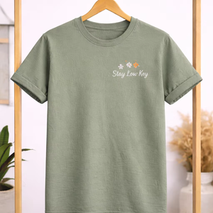 Custom Printed Minimalist Quote T Shirt Stay Low <b>Key</b> Graphic Tee Unisex Cotton Casual Short Sleeve OEM ODM Wholesale Apparel - Product Image 1