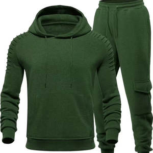 Ensemble de survêtement décontracté pour homme, tricoté, uni, à capuche, col rond, deux pièces, respirant, style hip-hop, multi-poches, automne - Product Image 1