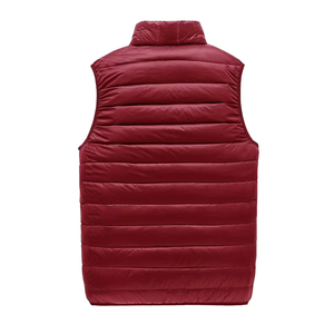 Adult Men's <b>Red</b> Color Stand Collar Puffer Vest Zipper Front Windproof Winter Outerwear Casual Sleeveless Down Vest - Product Image 2